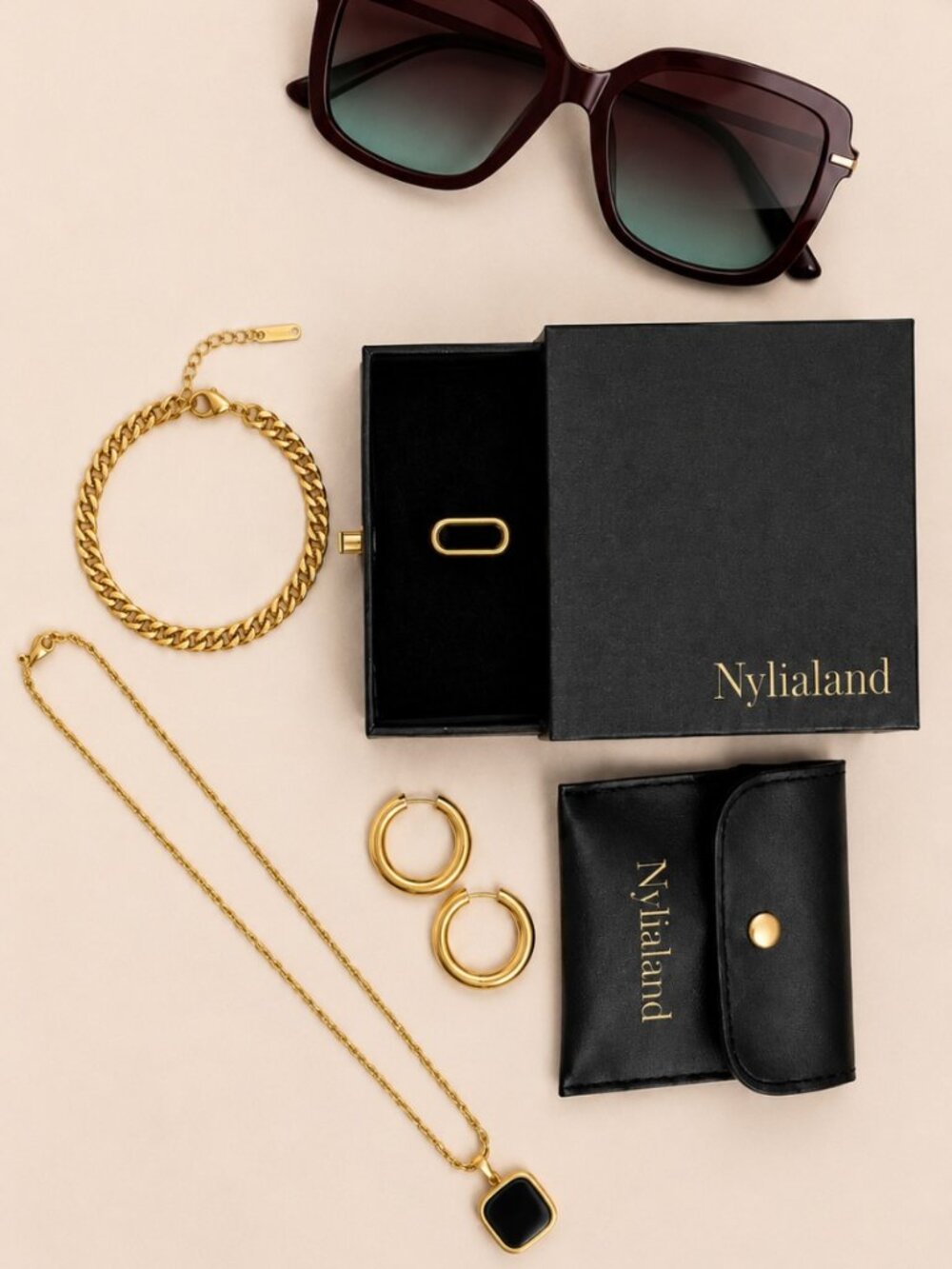 Nylialand Chic Accessory Bundle Sunglasses & Gold Jewelry